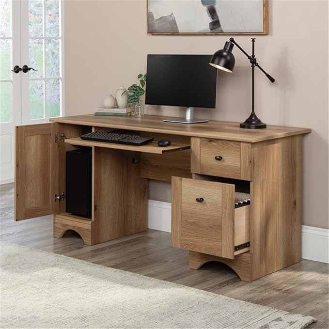 Sauder Miscellaneous Office Computer Desk with Drawers Timber Oak Finish