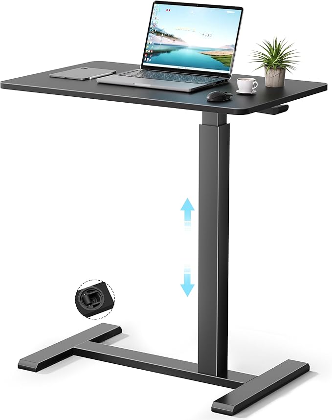 Mobile Standing Desk with WheelsPneumatic Laptop Desk Height AdjustableRolling Teacher Overbed Bedside Table for HomeOfficeClassroomBlack