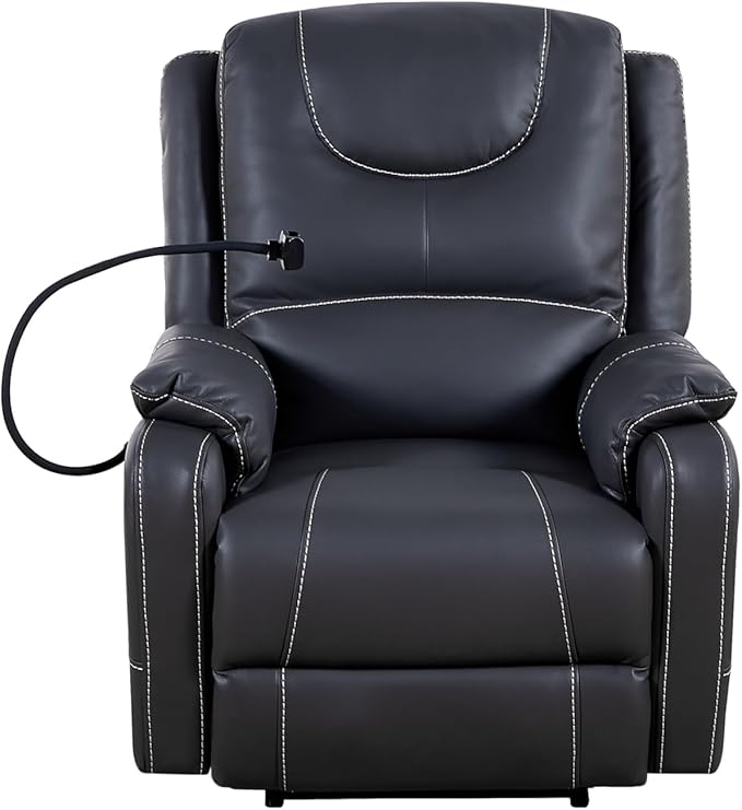 GDFStudio Zero Gravity Power Recliner Chair with Massage Heat Adjustable Phone HolderUSB Charging PortsSide PocketsOkin MotorBonded LeatherFloating Comfort for Living RoomBlack