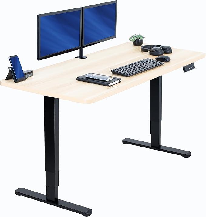 VIVO Electric 60 x 24 in Dual Motor Sit Stand Desk Memory Height Adjustment 2B Series Light Wood Top Black Frame DESK-KIT-2B6C