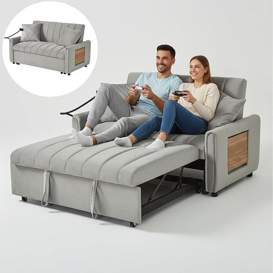 Loveseat Sleeper Sofa 3 in 1 Convertible Sofa Bed Adjustable Backrest Comfy Pull Out Couch Modern Upholstered Sofa for Living Room Bedroom Apartment Small Space (d-Grey)