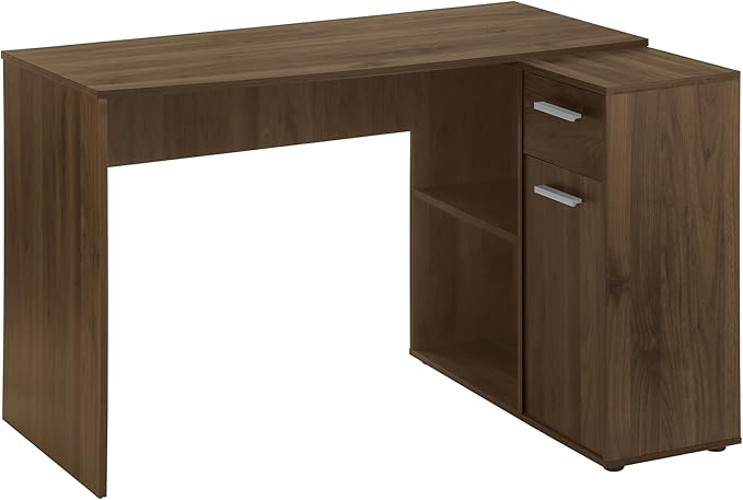 L-Shaped Corner Computer Desk with Storage Drawers Walnut Finish Home Office Desk for Students Teen or Adults