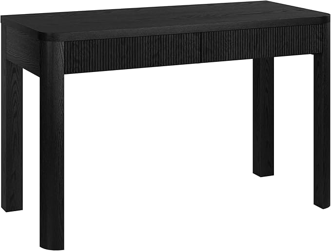 Henn&ampHart 48 Fluted Modern Rectangular Wooden Home Office Desk Computer Desk Writing Table with 2 Ribbed Storage Drawers for Bedroom Living Room or Home Office Natural Black
