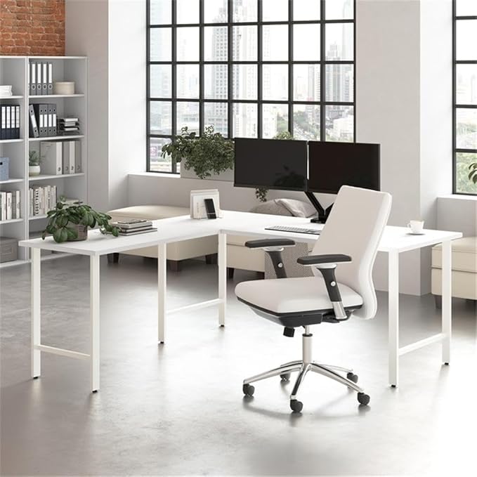 Bush Business Furniture Hustle 72W x 30D Computer Desk with Metal Legs in White Modular Office Table for Home and Professional Workspace