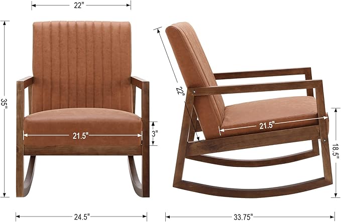 Set of 2 Mid Century Rocking Chair Nursing Chair with Wood Frames Faux Leather Upholstered Farmhouse Living Room Chair for Living Room Bedroom Burnt Orange