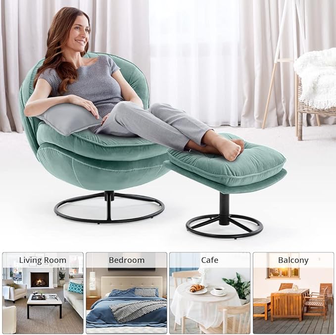 Velvet Swivel Accent Chair with Ottoman Set Modern Lounge Chair with Metal Base Frame &amp Footrest Comfortable Single Leisure Sofa Chair Reading Chair with 360 Degree Swiveling for Living Room Te