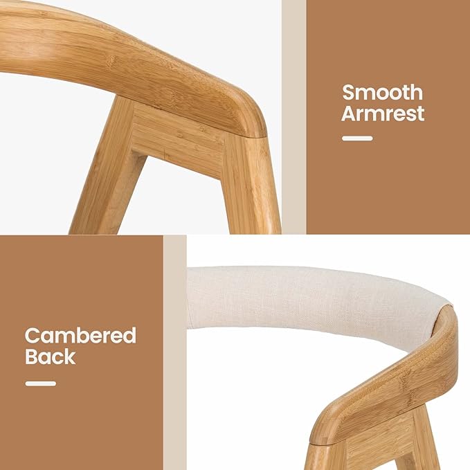 Giantex Accent Chair for Living Room Bamboo Painted Surface Upholstered Comfy Reading Chair with Anti-Slip Foot Pads Curved Backrest Arm Lounge Chair for Bedroom Waiting Room Office Natural