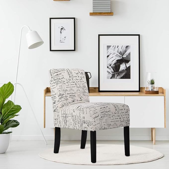 PayLessHere Modern Living Room Chairs - Armless Fabric Accent &amp Side Chairs with Solid Wood Legs White