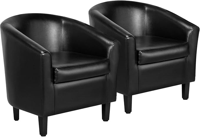 Yaheetech Barrel Chairs Set of 2 Faux Leather Club Armchairs PU Leather Accent Chairs with Soft Padded Seat for Living Room Bedroom Waiting Reading Room Black