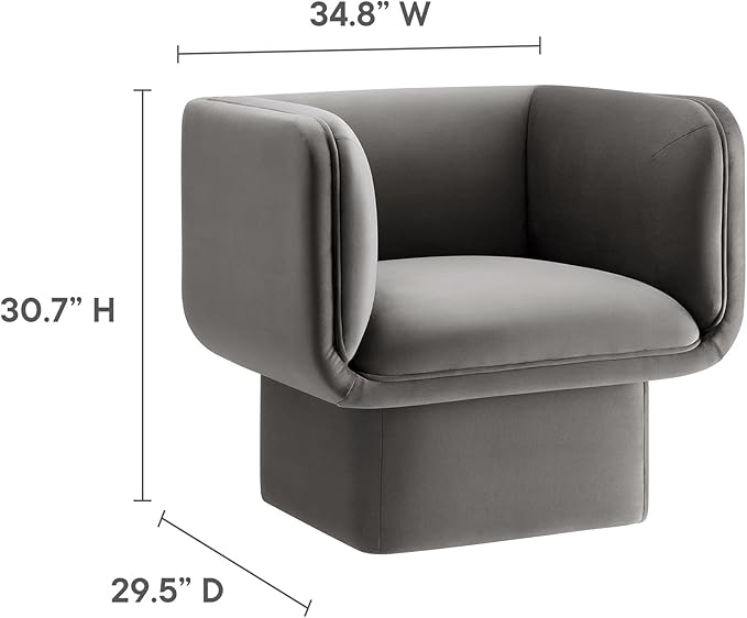 Modway Tate Performance Velvet Accent Chair in Storm Gray - Upholstered Club Chair - Modern Barrel Armchair - Comfy Reading Leisure Chair for Living Room Bedroom Office