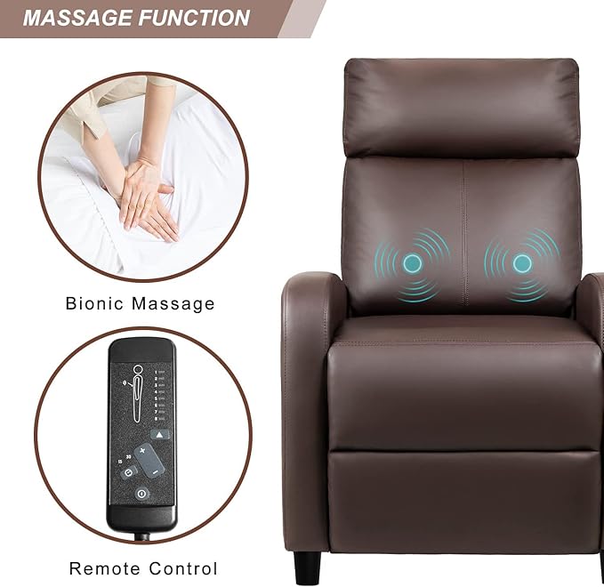 Devoko Massage Recliner Chair Home Theater Seating Pu Leather Modern Living Room Chair Furniture with Padded Cushion Reclining Sofa Chairs (Brown)