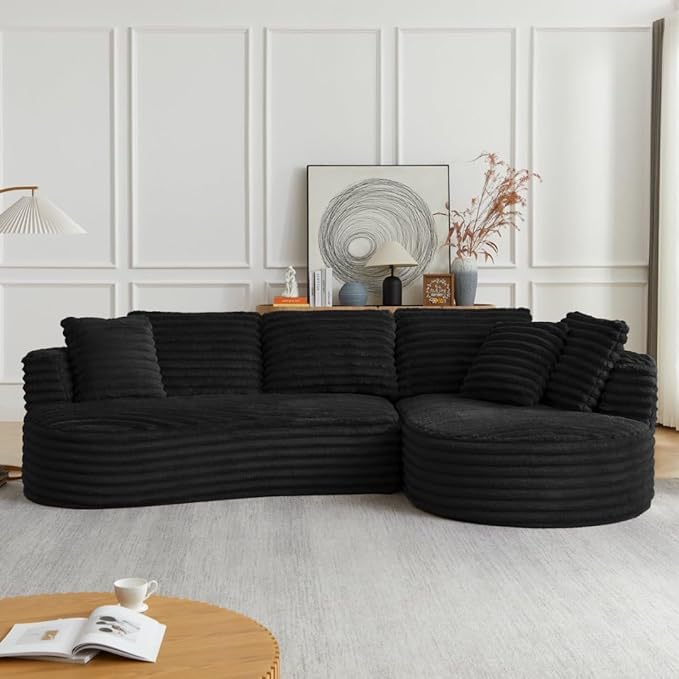 121 inch Curved Modular Sectional Sofa Couch Oversized 2 Pieces Floor Foam Boneless Couches for Living Room Deep Seat Cloud Couch with Right Facing Chaise w/Throw PillowsNo Assembly Required