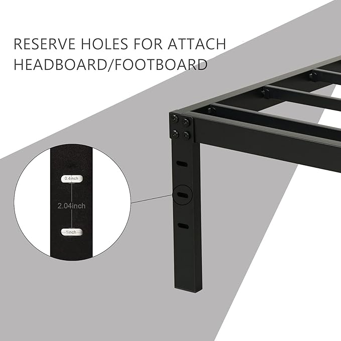 Full Size Bed Frame 18 inch Tall 3500lbs Heavy Duty Metal Platform with Steel Slats Support No Box Spring Needed 18-inch Bedframe with Ample Storage Sturdy and Noise-Free Black