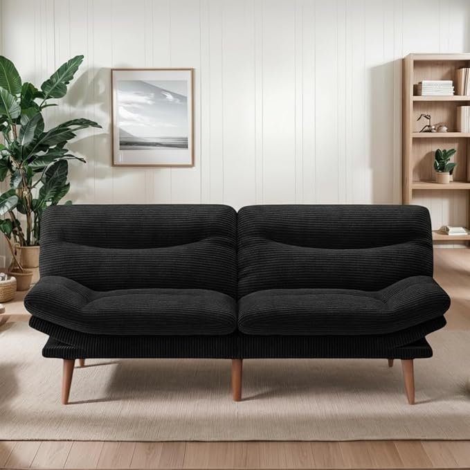 66″Futon Sofa Bed3-in-1 Futon Couch w/Adjustable Backrest &amp Armrests Convertible Sleeper Sofa Bed Small Folding Sleeper Recliner w/Removable Cushion for Apartment Living RoomOffice (66inBlac