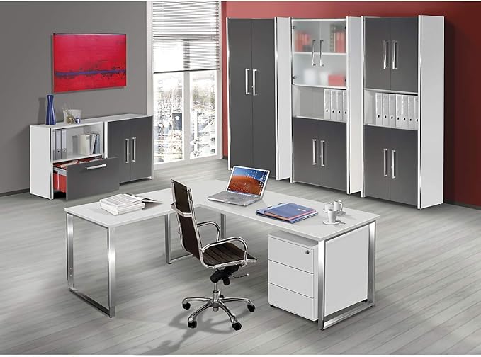Crelobo ATOS-FL5-4555-4435 Filing Cabinet Wood White/Anthracite 80 x 38 x 183 cm