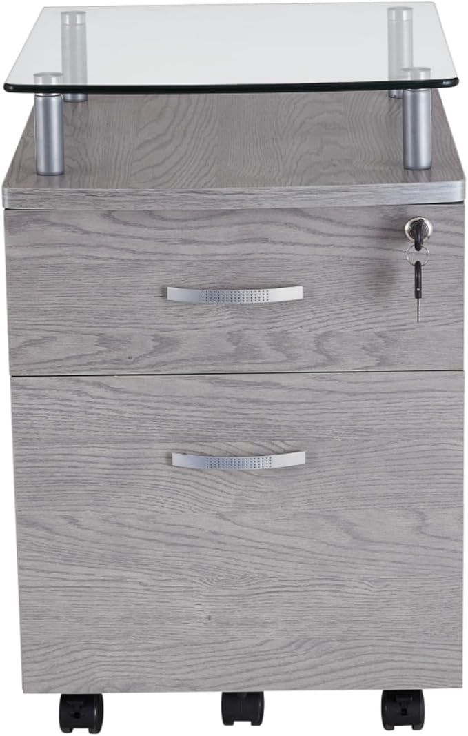 Rolling Glass Top File Cabinet Mobile Filing Cabinet w/Lock 5 Smooth Casters &amp Hanging File Drawers for Home OfficeCompact Printer Stands Storage Organizer w/Spacious Storage Space for A4/Legal