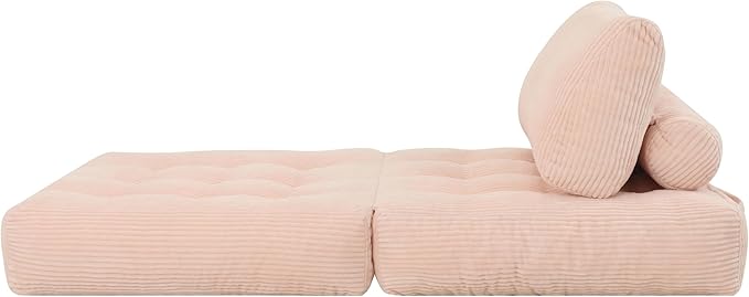 Blue Folding Sofa Bed - Convertible Sleeper Chair with Pillow &amp Back Support Comfy Foldable Mattress Portable Futon Fold Out Chair Bed for Living Room/Bedroom/Apartment (Pink)