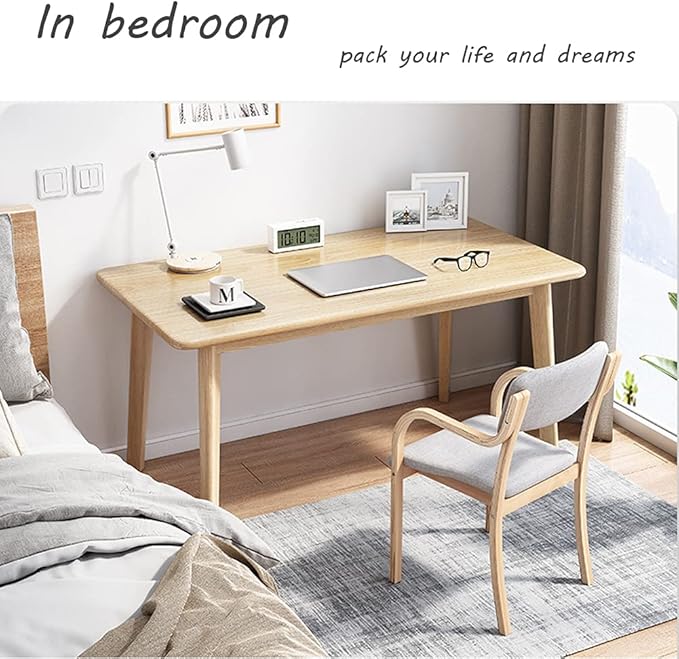 IOTXY Simple Wooden Writing Desk - Modern Minimalist Style PC Laptop Computer Workbench with Solid Wood Legs 55 W Home Office Work Table for TV Stand Music Video Live Broadcast Workstation Walnut
