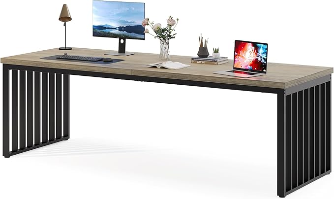 Tribesigns 78.74 Extra Long Computer Desk 2 Person Desk Double Long Desk with Heavy Duty Metal Frame Double Workstation Study Table for Home Office Brown (Without Chair) (Gray &amp Black)