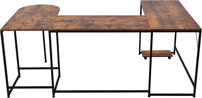 U Shaped Computer Desk Industrial Corner Writing Desk with CPU Stand Gaming Table Workstation Desk for Home Office (Brown) (Old SKU: WF198675AAT)