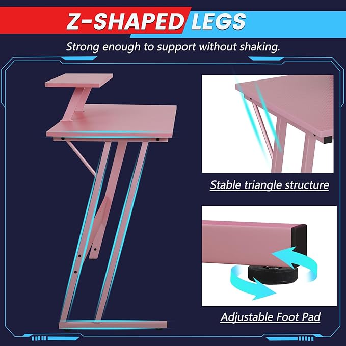 FDW L Shaped 51 Inch Gaming DeskCorner Computer DeskPC Gaming DeskWriting Workstation with Large Monitor Stand for Home OfficeSoft Pink