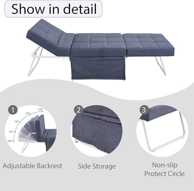 Sofa Bed 4 in 1 Multi-Function Folding Ottoman Couch Bed with Adjustable Backrest Modern Convertible Chair for Home Office Bedroom Living Room