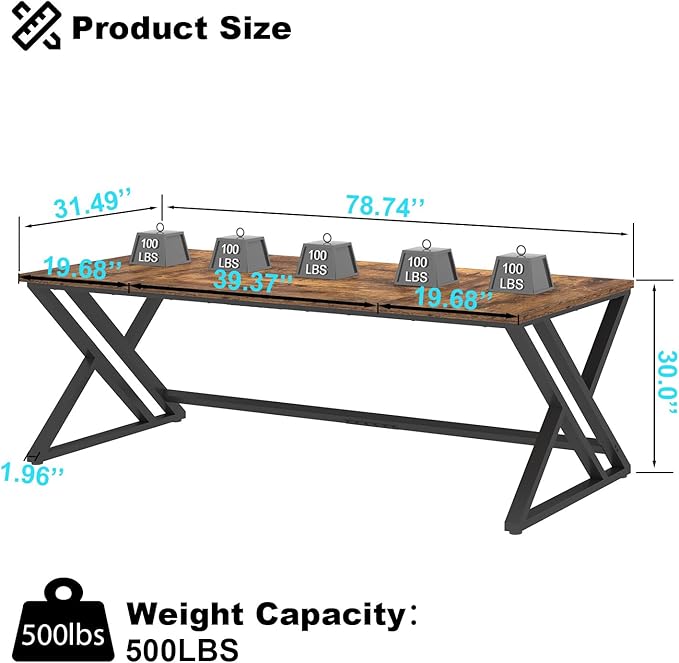 LVB 78.7 Computer Desk Industrial Extra Long Wood Home Office Desk Large Rustic Modern Metal Workstation Pc Study Writing table Dual monitor Double Work Executive Desk for Two Person Rustic Brown