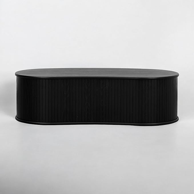 NTC Ripple Coffee Table Modern Oval Wooden Center Table with Vertical Groove Design Stylish Living Room Decor Contemporary Minimalist Style for Home and Office Effortless Assembly - Burnt Black