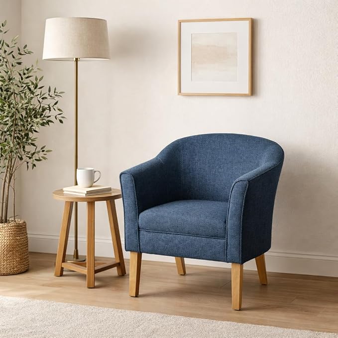 HomePop Barrel Shaped Accent ChairArm Rest WOOD AND POLYESTERBlue Medium