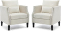 ABET Linen Accent Chairs Set of 2 Mid-Century Modern Reading Armchair with Removable Lumbar Pillow Upholstered Side Sofa Chair for Living Room Bedroom Beige