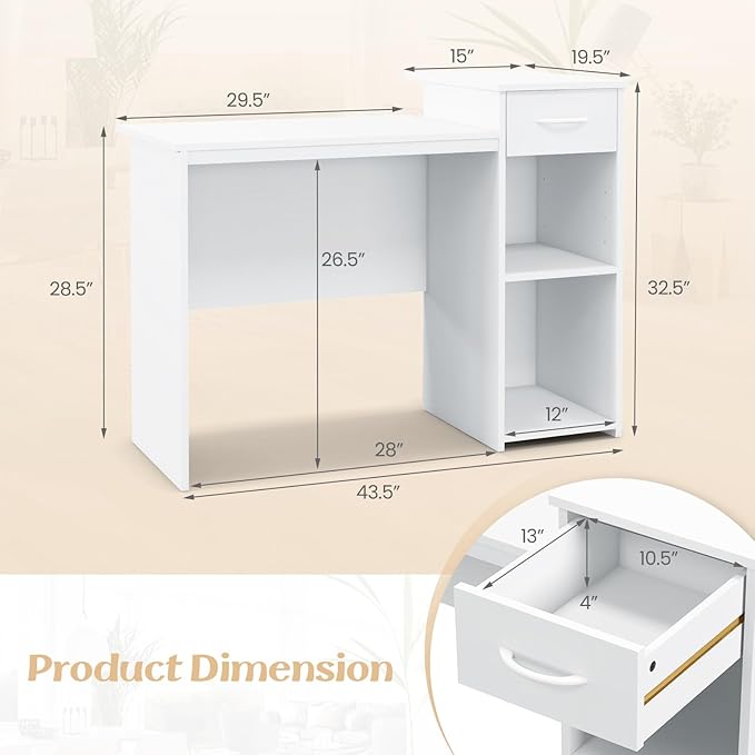 Giantex Computer Desk with Storage Modern PC Laptop Table with Printer Shelf Drawer CPU Stand &amp Cable Hole Compact Study Writing Desk Workstation for Small Spaces Home Office White