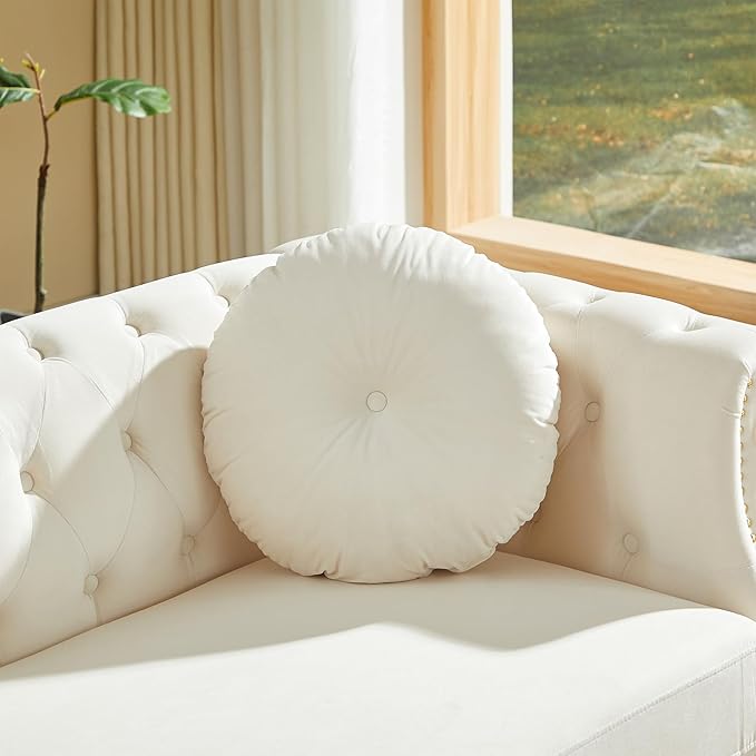Chesterfield Velvet Button Tufted Sofa 37 inch Modern Deep Seater Couch Retro Style Upholstered Comfy Single Chair for Living Room Bedroom Apartment Office Beige