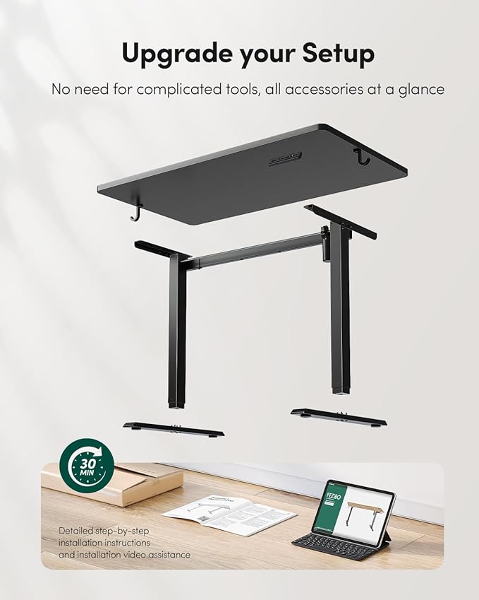 FEZIBO One-Piece Standing Desk Adjustable Height Stand up Home Office Desk 40x24 Inch Electric Standing Computer Desk with 4 Memory Presets Headphone Hook Black