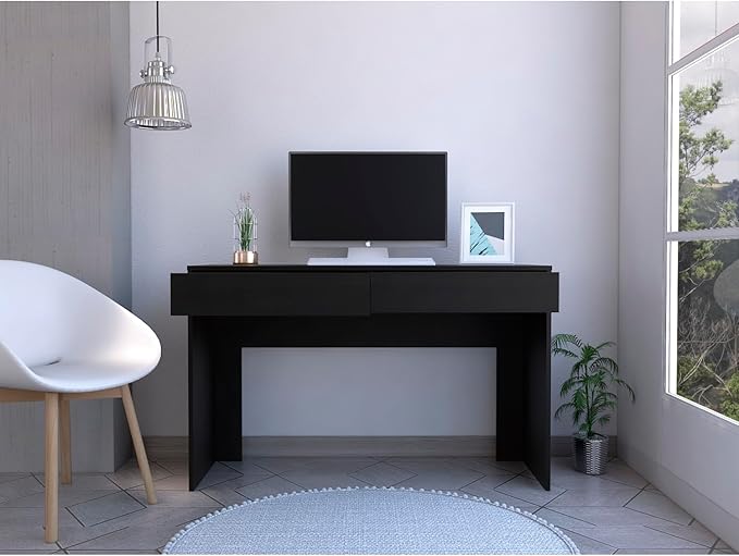 Black Wengue 2-Drawer Computer Desk