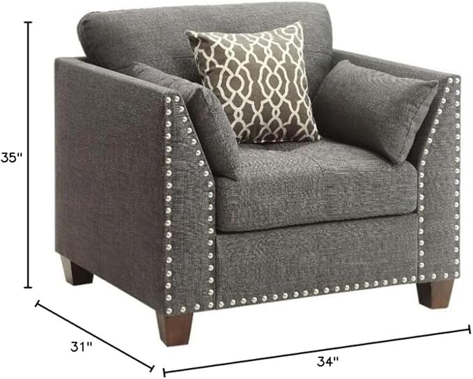 Artistic Accent Chair with Pillows - Linen Upholstery Nailhead Trim Modern Living Room Seating