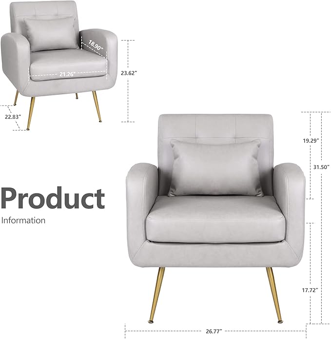 Vanbow.Technology Cloth Simple and Fashionable Metal Foot Single Back Chair Suitable for Bedroom Living Room and Office(Light Grey+Technology Cloth)