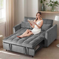 3 in 1 Pull Out Couch Bed Convertible Futon Sofa Bed Velvet Sleeper Loveseat for Small Living Room Adjustable Backrest Comfy Pillows Side Pocket (Dark Grey)
