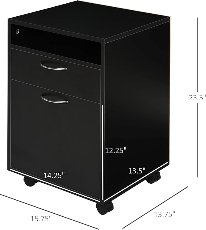 Mobile File Cabinet with 2 Drawers Under Desk Filing Cabinets Printer Stand Rolling Office Storage Cabinet with 4 Wheels for Home Office Organizer Letters/Legal/A4 (Black)