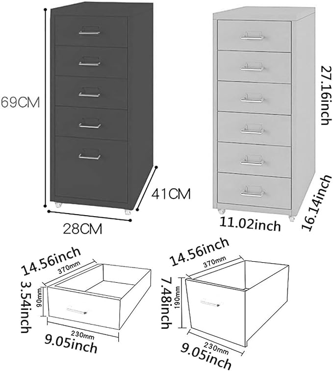 Aimeryup Drawer 5-tier/6-tier/8-tier File Cabinet Metal Clip with Wheel Storage Desk Cabinet Office Study Bedside(Size:28X41X69CMColor:A)