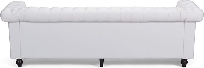 GDF Studio Tufted Chesterfield Faux Leather 3 Seater Sofa White and Dark Brown