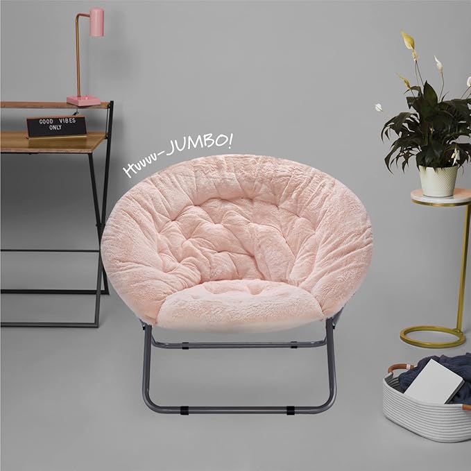 Urban Lifestyle Faux Fur Saucer Chair Blush 36.2D x 36.2W x 31.9H in