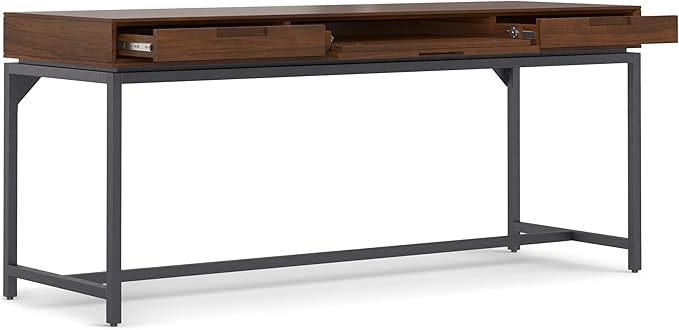 SIMPLIHOME Banting Desk - 72 Inch Wide Solid Walnut Veneer and Metal Writing Desk Modern Industrial Home Office Computer Table for Study with 2 Drawers and Flip-Down Keyboard Tray