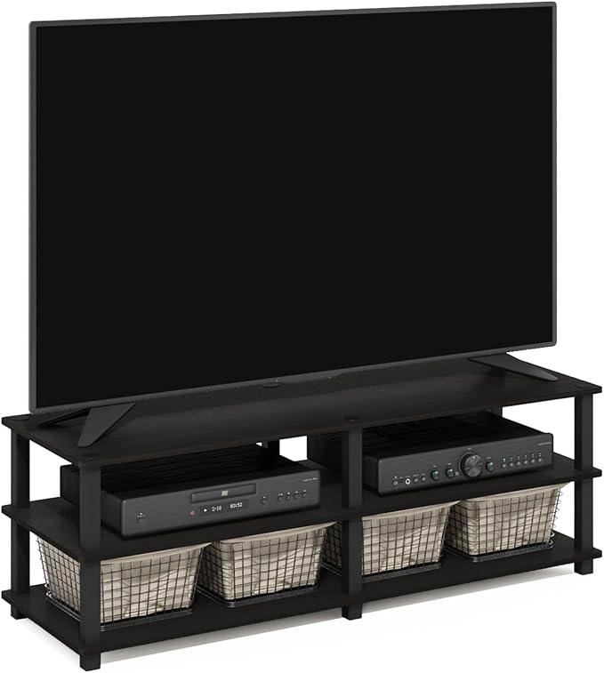 Furinno TURN-S-TUBE TV Stand 3-Tier No Tools Entertainment Center TV Console for TV up to 46 Inch for Living Room Bedroom Espresso