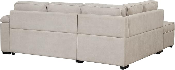 Merax Sofa Bed Sleeper Couch L Shaped Sofa with Storage Ottoman and Cup Holder L-Shape Sectional Couch with Comfortable backrest and Charging Function for Living Room and Small Apartment (Beige)