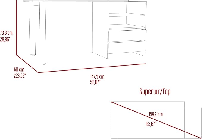 Home Office Desk Modern Writing Desk with File Drawer Two Drawers Two Shelves -Light Gray