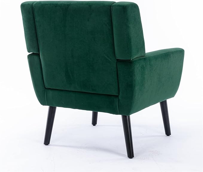 SSLine Velvet Accent Arm ChairMid-Century Modern Upholstered Wingback Single Sofa Armchair Club Chair with Solid Wood Legs Thick Cushion for BedroomReadingLiving Room Chair(Retro Green)