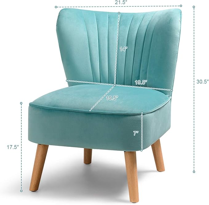 Giantex Set of 2 Velvet Accent Chair Upholstered Modern Sofa Chair w/Wood Legs Thickly Padded Small Armless Wingback Club Chairs for Living Room Bedroom Furniture