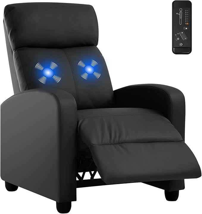BLKMTY Massage Recliner Chair for Living Room Single Sofa Recliner Adjustable Reading Chairs Modern Ergonomic Recliner Club Chair Home Theater Seating Massage Leather Lounge Black