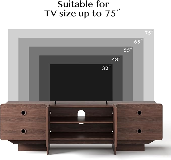 66 Fluted TV Stands for Living Room Mid Century Modern TV Consoles for 75 inch TV Entertainment Center with Storage Media Console with Adjustment Shelf(Walnut)