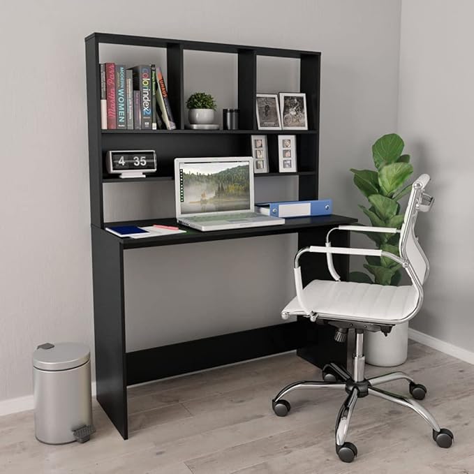vidaXL Desk Computer Desk with Bookshelves Workstation for Living Room Bedroom Home Office Desk with Storage Black Engineered Wood